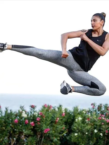 The explosive power of a flying side kick. This showcases the advanced athleticism and coordination we develop through our kickboxing and MMA training programs. It's about pushing your physical limits to achieve what you thought was impossible.