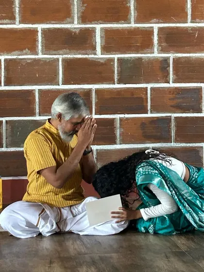 Bowing to my Guru, Acharya Bharath Shetty. His presence transforms the shala and reminds me of my purpose as a teacher.