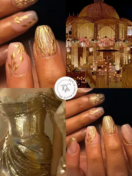 This mood board shows how I draw inspiration from wedding decor and attire to design the perfect bridal nails. The goal is to create a cohesive look that ties everything together.