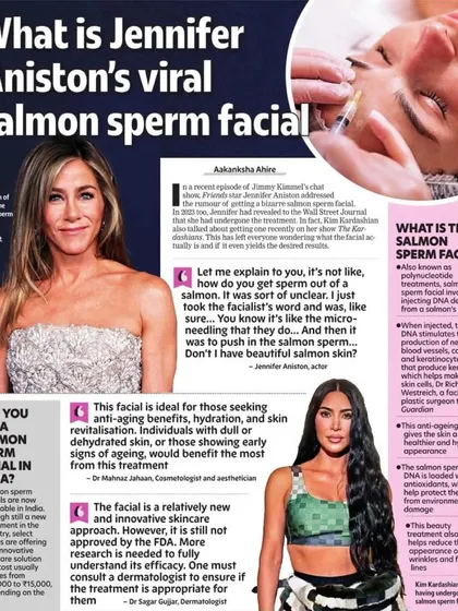 When the Times of India explored the viral "salmon sperm facial," they sought my expert opinion. I provided a scientific perspective, emphasizing the need for FDA approval and clinical evidence before adopting new trends.