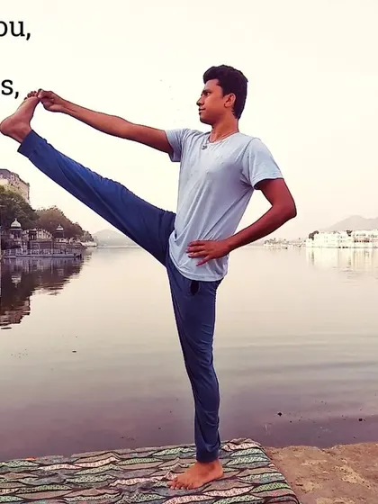 Utthita Hasta Padangusthasana, the Extended Hand-to-Big-Toe Pose, is a standing balance that requires a solid foundation and unwavering concentration. Practicing by the serene waters of Udaipur, I am reminded that stability comes from within.