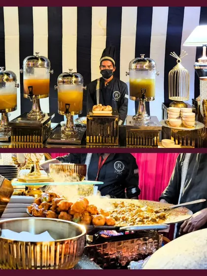 A collage showcasing our live chaat stations, which are perfect for adding energy to any event. We offer a variety of classic and gourmet chaat options to please every palate.