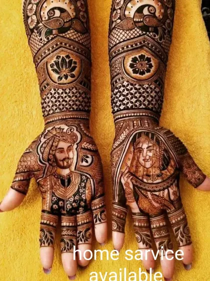 A close-up of a beautiful bride and groom portrait, showing the rich color of the henna stain. I guarantee a dark, long-lasting color.