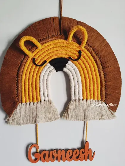 Another custom macrame lion face, this time for 'Gawneesh'. These are a great addition to a nursery or kid's room and are sure to bring a lot of joy.