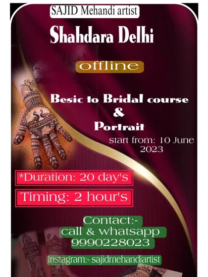 Here are the complete details for my comprehensive "Basic to Bridal & Portrait" mehandi course. It is a 20-day offline program designed to take you from a beginner to a confident, professional henna artist.