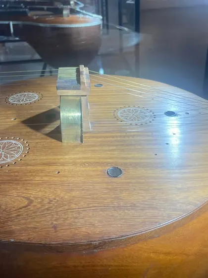 Another detail of the vintage veenas at the art gallery. The craftsmanship and design of these old instruments are a source of endless fascination and learning for me.