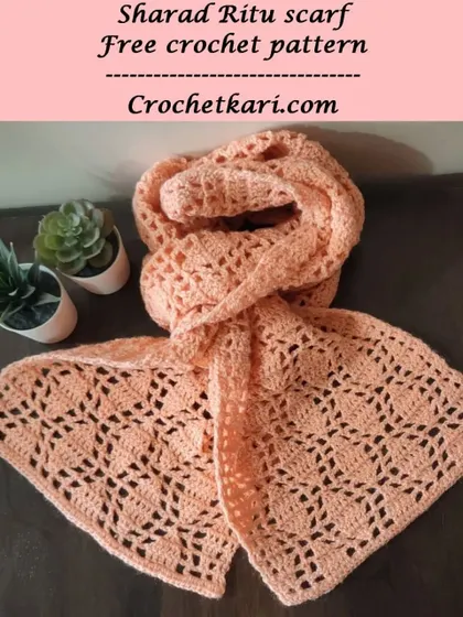 The finished Sharad Ritu scarf, styled and ready to wear. This free pattern on my blog is great for anyone wanting to make a quick and elegant handmade gift.