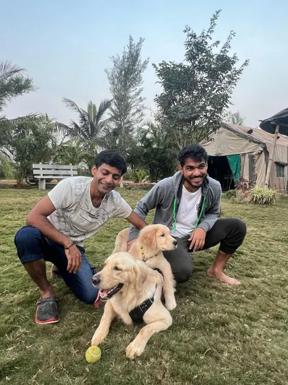 Another shot of our team with happy clients and their dogs. We love being a part of your dog's life and providing a space for them to thrive.