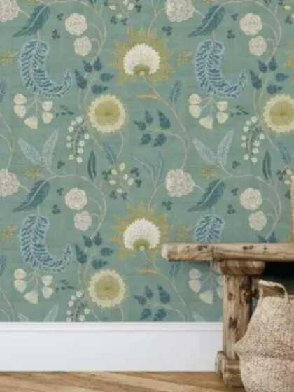 Another variation of my Sanganeri block print collection. This design features stylized flowers on a beautiful teal background, perfect for a traditional yet fresh look.