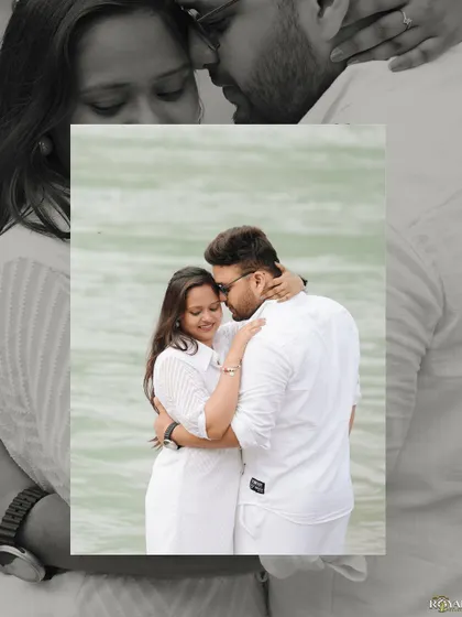 An artistic portrait of an expecting couple in a loving embrace by the river. The black and white overlay adds a timeless, emotional quality to this maternity photo.