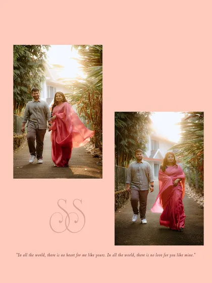 A collage of a couple's romantic walk, personalized with their initials.