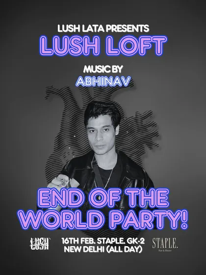 The artist poster for Abhinav. Each DJ brings their own unique flavor to the party, contributing to a night of unexpected musical discoveries.