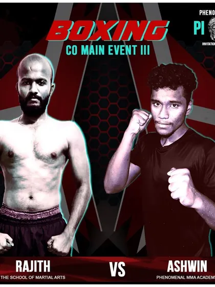This fight poster announces a boxing bout for our coach Rajith in the Phenomenal Invitational series. We ensure our coaches are actively competing, keeping their skills sharp and their coaching relevant.