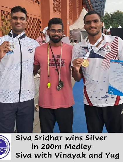 Siva Sridhar with his silver medal in the 200m Medley.