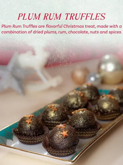 A closer look at the Plum Rum Truffles from my Yuletide Collection. These are a flavourful Christmas treat made with dried plums, rum, chocolate, nuts, and spices.