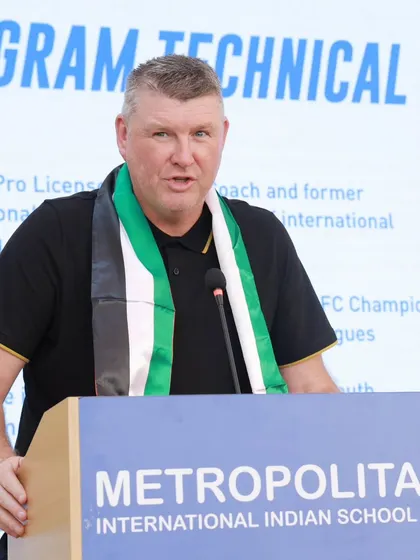 Head of Youth Development Jason Withe speaks at the launch of our international partnership in Ajman.