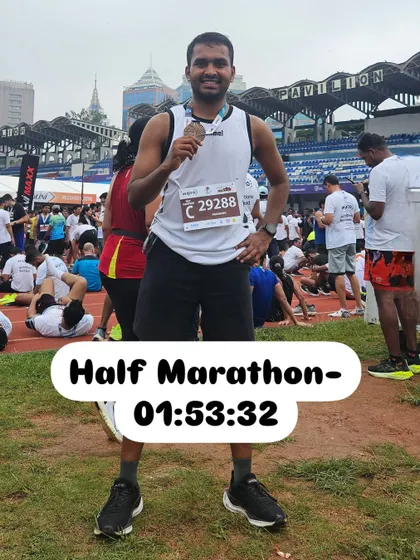 Celebrating a wave of achievements. Here are some of our runners after completing their debut half marathons and 10k races, with their finish times proudly displayed.