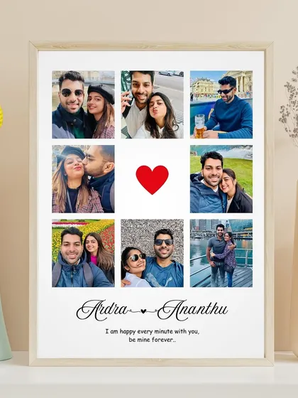 Another example of a personalized couple's photo collage frame, showing a different layout and background to suit the client's style.