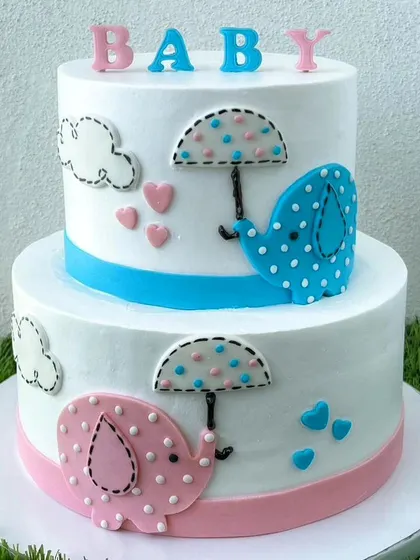 Another collage showcasing the adorable elephant-themed baby shower cake.