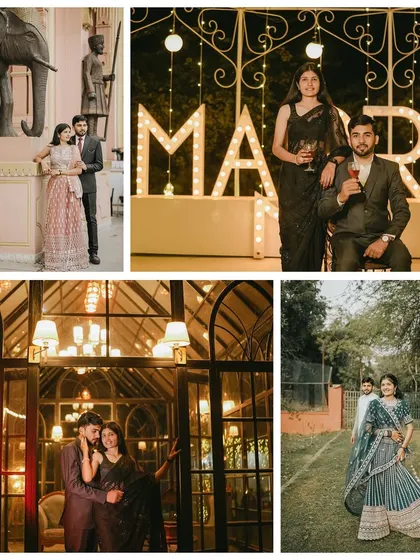 A showcase of the different moods we can create at night. This collage includes a "Marry Me" light setup, a cozy glasshouse interior, and candid moments in a garden.