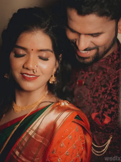 An intimate portrait using soft, directional light to create a warm and romantic mood for this couple on their wedding day.