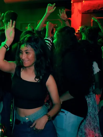 The dance floor at H.O.D. Koramangala, with everyone smiling and dancing. I love reading the crowd and playing tracks that get this kind of reaction.