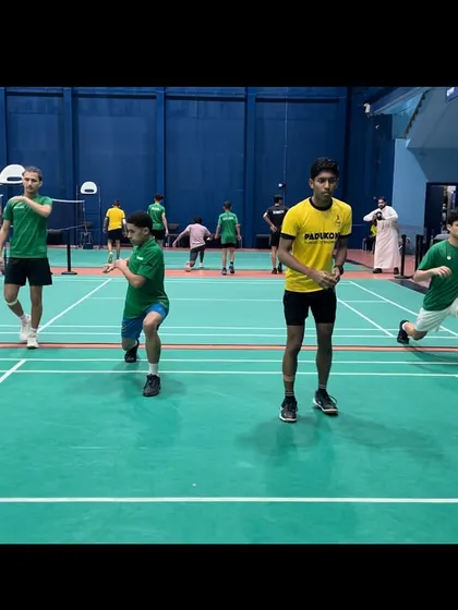 Our players and coaches leading warm-up and footwork drills during the international training camp in Saudi Arabia.