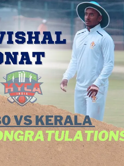 A monumental innings. Vishal Onat scored a massive 180 against Kerala in a U-23 state game, showcasing his batting dominance.