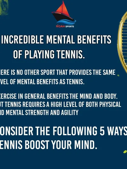 This graphic introduces the incredible mental benefits of playing tennis. The sport requires a high level of both physical and mental strength, making it a unique exercise for the mind.