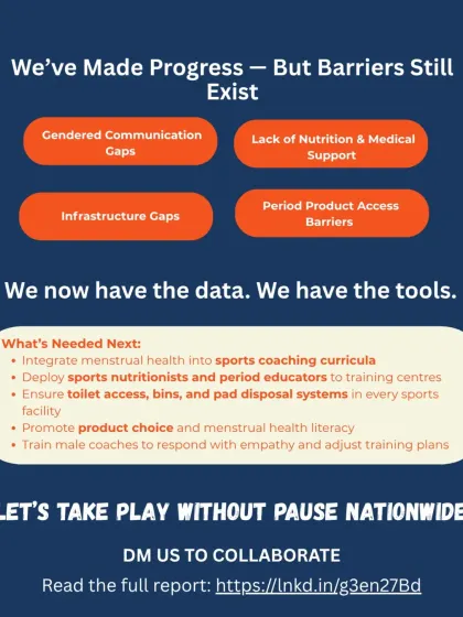 Our research identifies both progress and persistent barriers. This infographic from our "Play Without Pause" report outlines what is needed next, from integrating menstrual health into coaching curricula to ensuring proper toilet and disposal access at every facility.