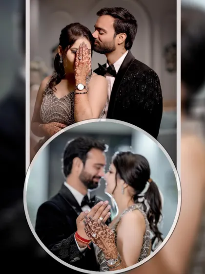 A collage of emotional and intimate moments, including a tender kiss on the forehead and the joining of hands.