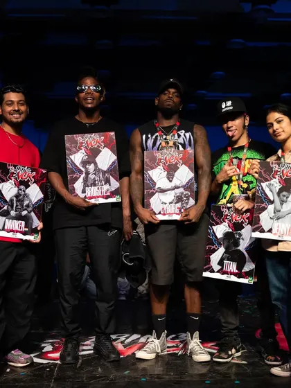 A group photo with the incredible judges from Bring The BVCK Vol-4. Being recognized and appreciated by artists of this caliber means the world.
