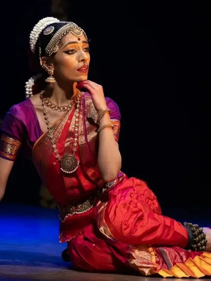 The eternal longing. This reclining pose from my solo 'Abhilasha' captures a moment of pensive waiting for Krishna. It shows how I use the entire body to convey a state of mind, creating a powerful, poetic image of 'viraha' or separation.