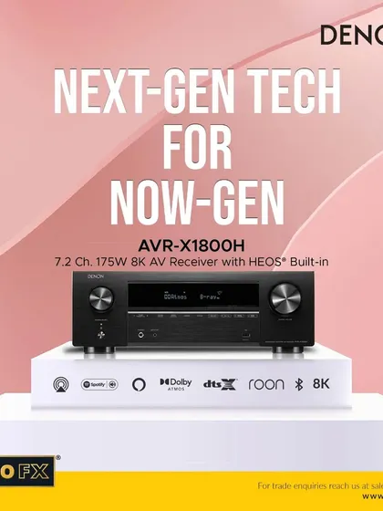 Next-gen tech for now-gen. The Denon AVR-X1800H AV receiver delivers incredible 8K video and 3D audio, filling rooms with brilliant sound from a 7.2 or 5.2.2 setup with Dolby Atmos and DTS:X.