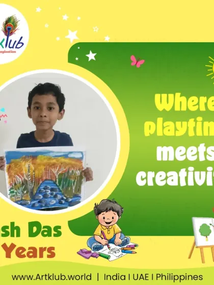 Ansh Das, age 7, shows us where playtime meets creativity with his beautiful forest and waterfall painting.