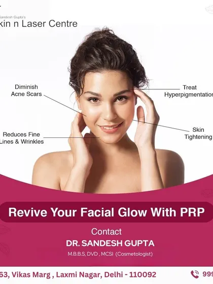 This graphic illustrates the benefits of PRP for facial glow. It can diminish acne scars, reduce fine lines, treat hyperpigmentation, and tighten the skin by stimulating your body's natural healing process.