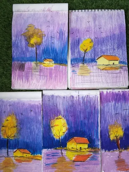 More examples of the creative and colourful work my students produce using oil pastels, showcasing their continuous learning and fun.