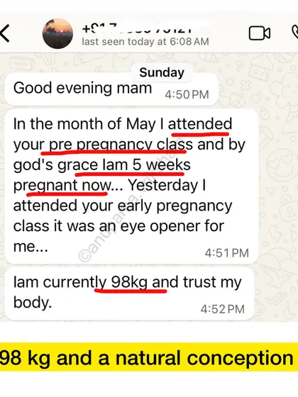 This student is pregnant at 98kg. She attended my pre-pregnancy class in May and by her early pregnancy class, she was already 5 weeks along. Trust your body.