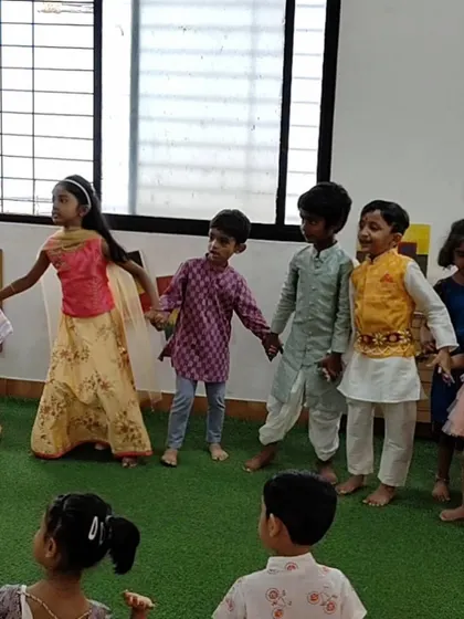 Children hold hands and dance together during our Janmashtami celebration. Music and dance are integral parts of how we celebrate at Nivriti.