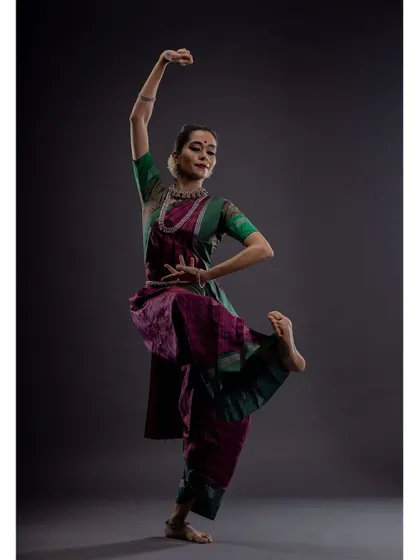 A pose depicting Katyayini, the warrior goddess. This photo from the Navaratri series captures a moment of strength, focus, and divine anger.