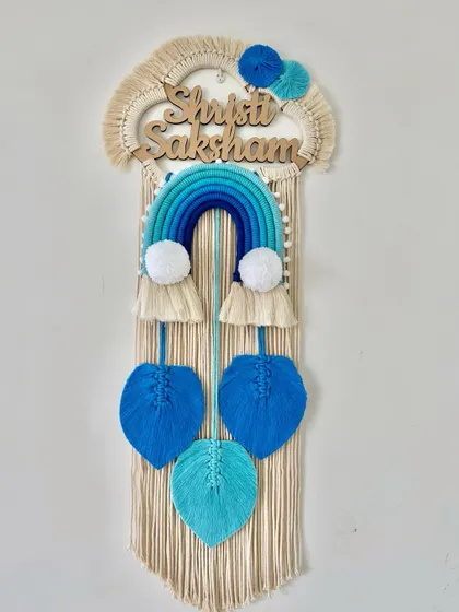 This beautiful name catcher for Shrishti and Saksham was customized in lovely shades of blue.