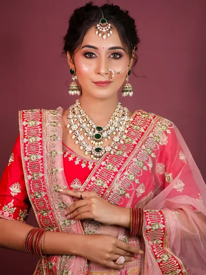 A final portrait of the stunning bridal lehenga look created for my makeup class.