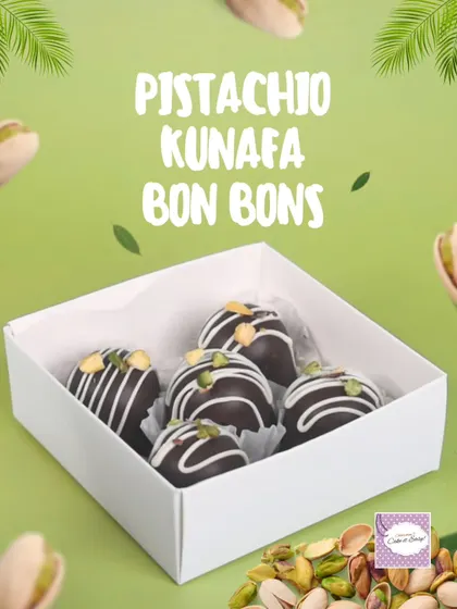 A box of our Pistachio-Kunafa Bon Bons, ready for gifting on Father's Day.