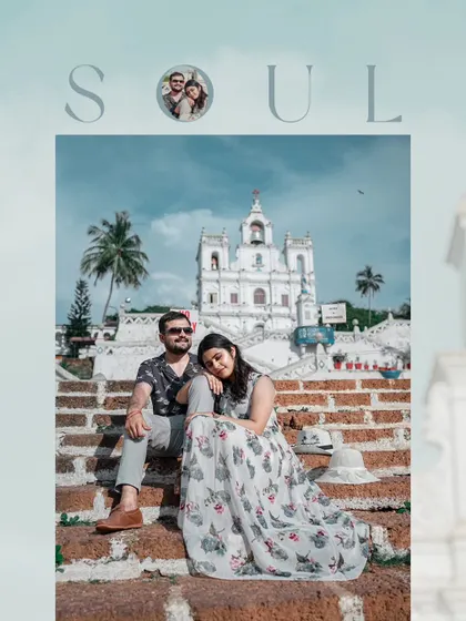 A sweet and soulful portrait of the couple sitting on the steps of a Goan church, capturing a quiet moment of connection.