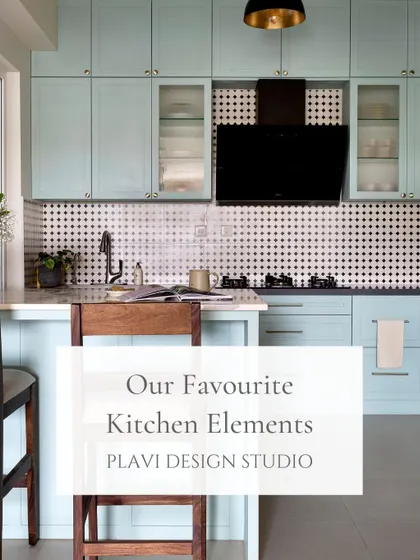This light blue kitchen, featured in Elle Decor, is one of my favorite projects. It combines shaker-style cabinetry with a playful checkered backsplash and a waterfall quartz countertop for a look that is both contemporary and full of character.