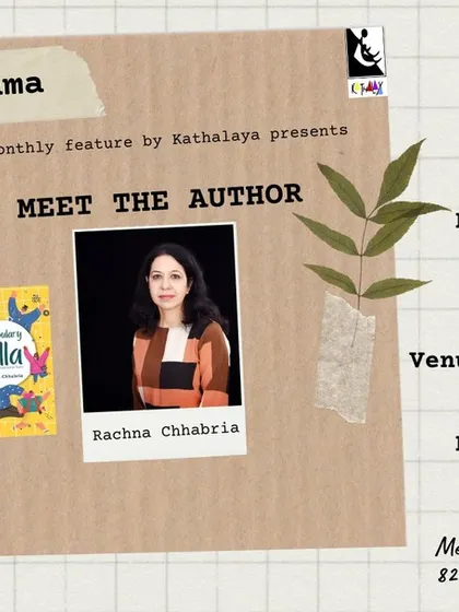 Another version of the poster for our event with Rachna Chhabria, highlighting her work with humor, fantasy, and animal stories.