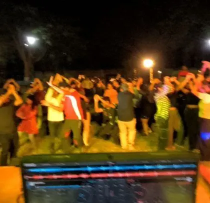 My view from the console at the sports day after-party.