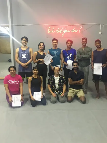 The group from our Thai massage workshop. It was a fantastic session of learning and practice.