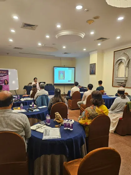 My wife Tasneem leading a session during our Aura & Chakra workshop at Hotel Lords Plaza.