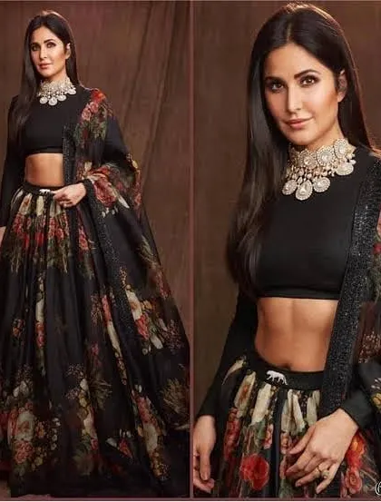 If you have seen a celebrity look you love, like this elegant floral lehenga, I can create a high-quality version for you. I can source similar fabrics and replicate intricate patterns to match your inspiration.